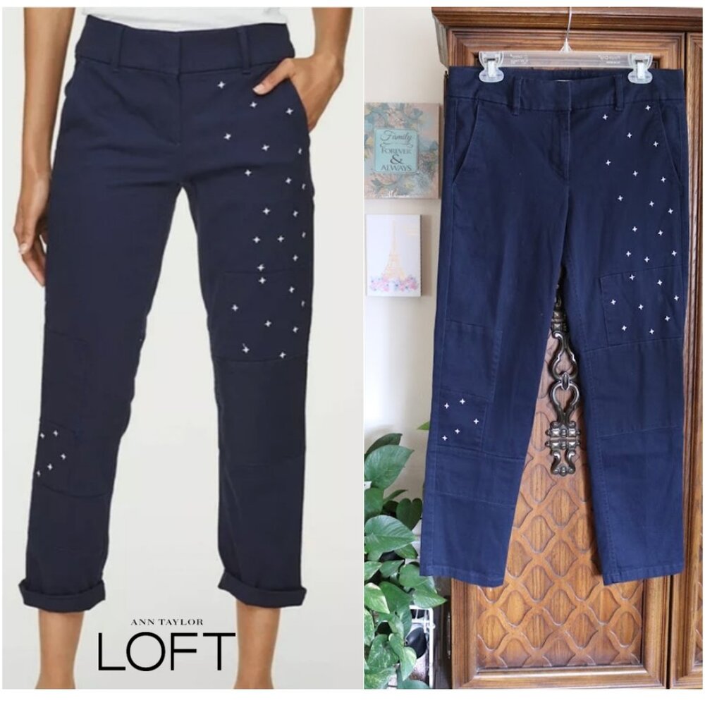 LOFT Modern Chino Crop Pants Style# 472861 - Navy, Size 8P